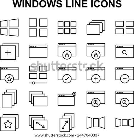 Set of line icons related to Microsoft Windows.