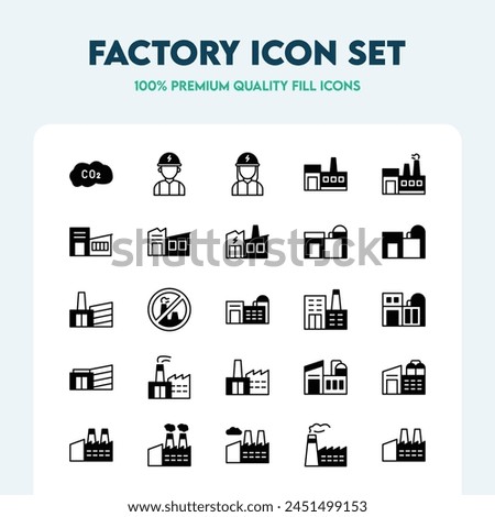 Set of factory fill icons such as warehouse, gas, and power plant. Premium quality icon collection.