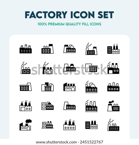 Set of factory related vector icons. It contains icons such as industrial buildings, warehouses, and more. Premium quality icon collection.