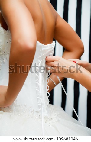 lace bridal corset. View from the back of the bride