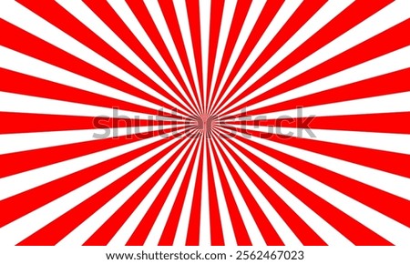 Vibrant red and white radial sunburst pattern with converging lines creating a bold optical and geometric visual effect.
