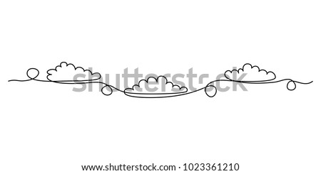 Continuous line drawing. Clouds. Black isolated on white background. Hand drawn vector illustration. 