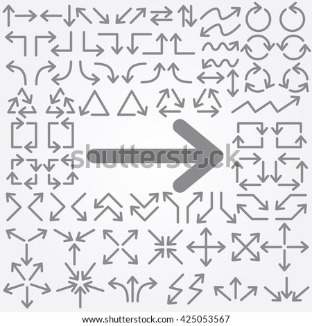 Big set of arrows. Gray isolated. Vector illustration.