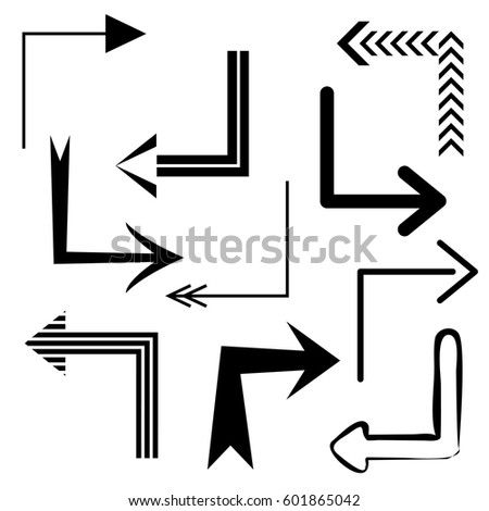Big set of arrows for design interface. Black isolated on white background. Vector illustration.