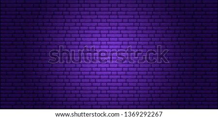 Nightly brick wall. Purple background for neon lights. Vector illustration.
