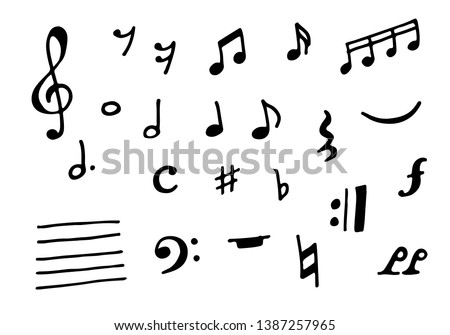 Music notes and symbols vector hand drawn illustration