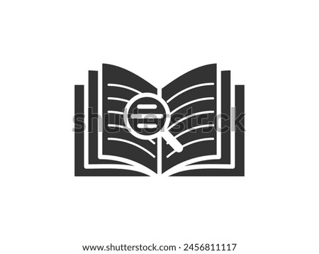 Book with magnifying glass for closer examination. Exploration and search within literature. Vector illustration featuring