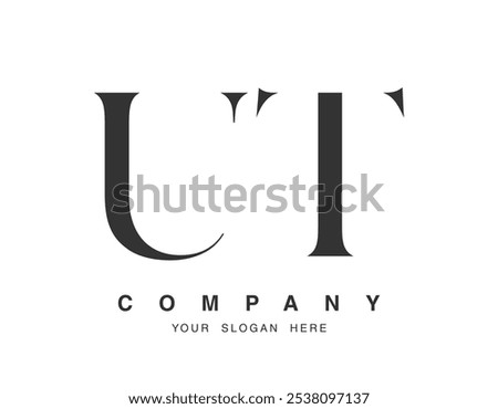 UT logo design. Initial letter u and t serif font style. Creative classic company name typography. Trendy logotype or identity. Vector illustration.