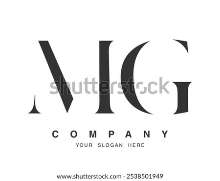 MG logo design. Initial letter m and g serif font style. Creative classic company name typography. Trendy logotype or identity. Vector illustration.