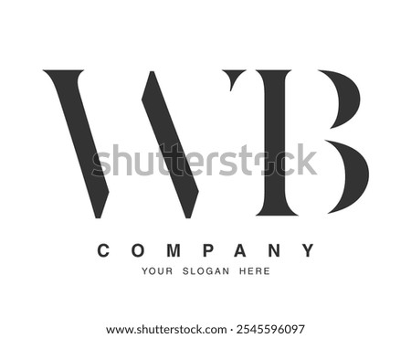 WB logo design. Initial letter w and b serif font style. Creative classic company name typography. Trendy logotype or identity. Vector illustration.