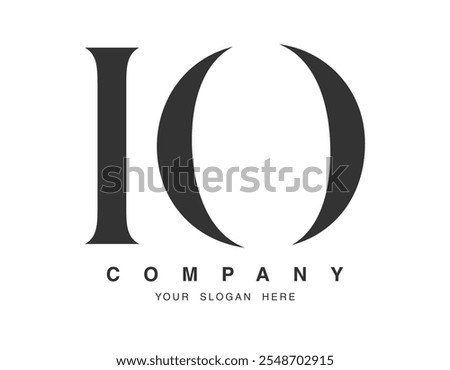 IO logo design. Initial letter i and o serif font style. Creative classic company name typography. Trendy logotype or identity. Vector illustration.