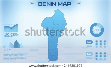 Blue Benin Map with States, Political Benin infographic map vector illustration
