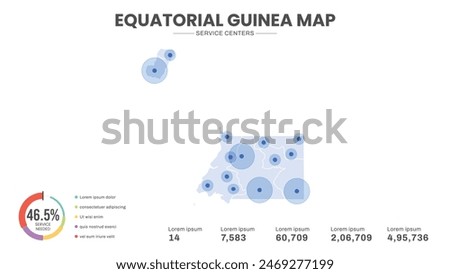 Service centers are highlighted within the map of Equatorial Guinea Map, Infographic map of Equatorial Guinea Vector Illustration