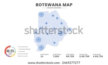 Service centers are highlighted within the map of Botswana Map, Infographic map of Botswana Vector Illustration