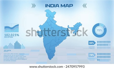 Blue India Map with States, Political India infographic map vector illustration