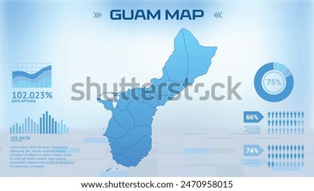 Blue Guam Map with States, Political Guam infographic map vector illustration