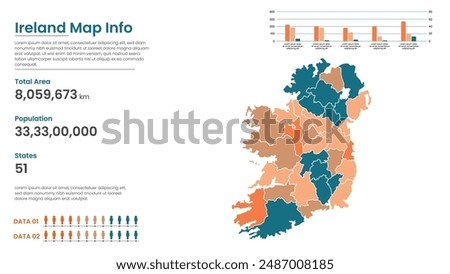 Ireland political map of administrative divisions states, Colorful states in Ireland map infographic, Ireland Map Info, Ireland Population.