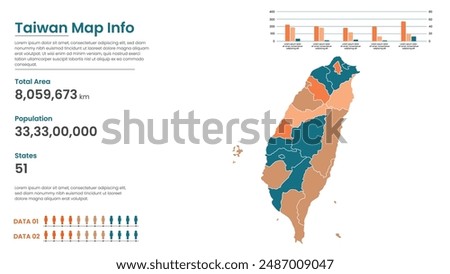 Taiwan political map of administrative divisions states, Colorful states in Taiwan map infographic, Taiwan Map Info, Taiwan Population.