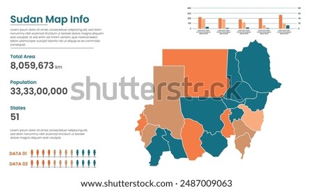 Sudan political map of administrative divisions states, Colorful states in Sudan map infographic, Sudan Map Info, Sudan Population.