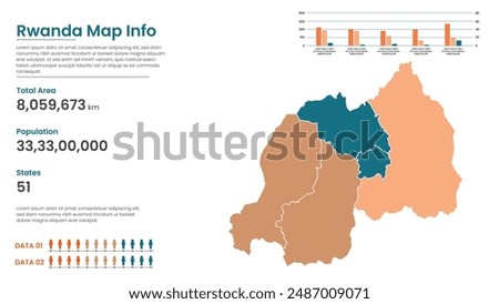 Rwanda political map of administrative divisions states, Colorful states in Rwanda map infographic, Rwanda Map Info, Rwanda Population.