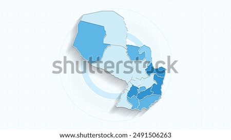 Blue Map of Paraguay, Paraguay map with borders of the states, country high detailed illustration map.