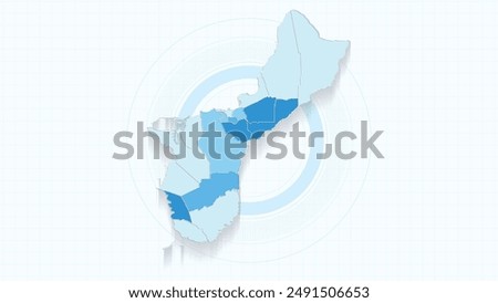 Blue Map of Guam, Guam map with borders of the states, country high detailed illustration map.