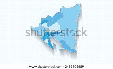 Blue Map of Nicaragua, Nicaragua map with borders of the states, country high detailed illustration map.