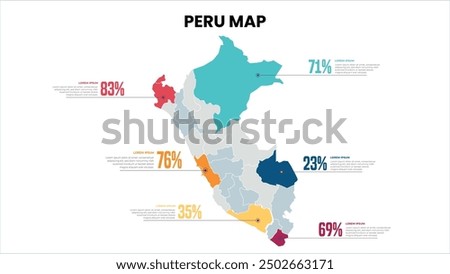 Peru Modern Map Percentage Infographic Template, Detailed infographic map of Peru