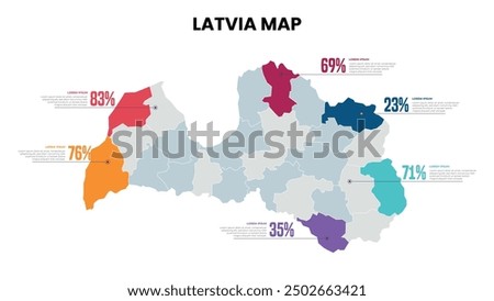 Latvia Modern Map Percentage Infographic Template, Detailed infographic map of Latvia