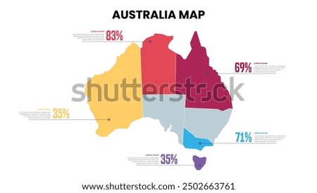 Australia Modern Map Percentage Infographic Template, Detailed infographic map of Australia