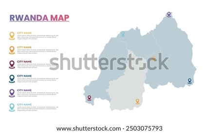 Rwanda Modern Map Infographic Template, Detailed infographic map of Rwanda Popular City