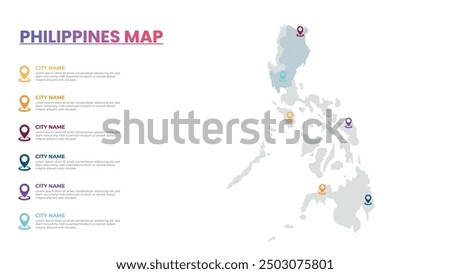 Philippines Modern Map Infographic Template, Detailed infographic map of Philippines Popular City