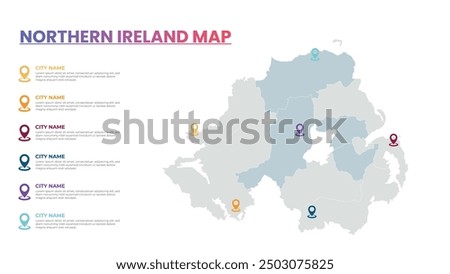 Northern Ireland Modern Map Infographic Template, Detailed infographic map of Northern Ireland Popular City