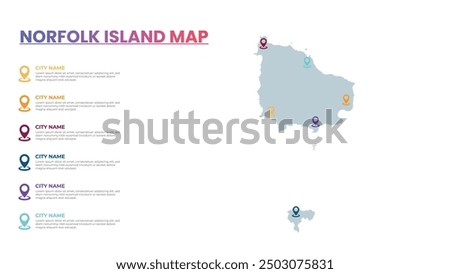 Norfolk Island Modern Map Infographic Template, Detailed infographic map of Norfolk Island Popular City