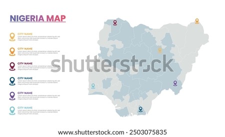 Nigeria Modern Map Infographic Template, Detailed infographic map of Nigeria Popular City