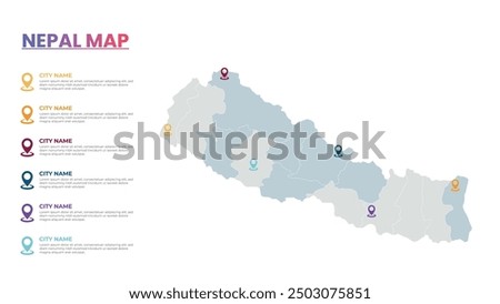 Nepal Modern Map Infographic Template, Detailed infographic map of Nepal Popular City