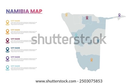 Namibia Modern Map Infographic Template, Detailed infographic map of Namibia Popular City