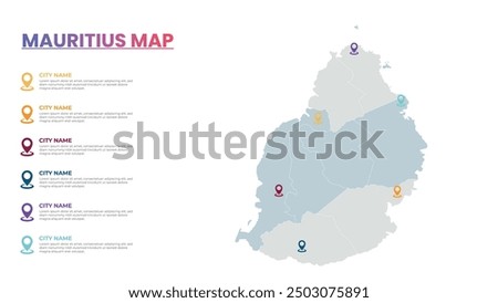 Mauritius Modern Map Infographic Template, Detailed infographic map of Mauritius Popular City