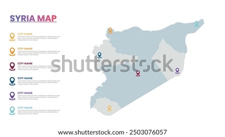 Syria Modern Map Infographic Template, Detailed infographic map of Syria Popular City