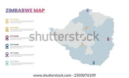 Zimbabwe Modern Map Infographic Template, Detailed infographic map of Zimbabwe Popular City