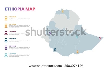 Ethiopia Modern Map Infographic Template, Detailed infographic map of Ethiopia Popular City