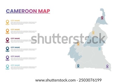 Cameroon Modern Map Infographic Template, Detailed infographic map of Cameroon Popular City