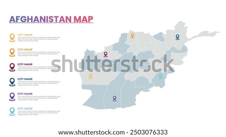 Afghanistan Modern Map Infographic Template, Detailed infographic map of Afghanistan Popular City