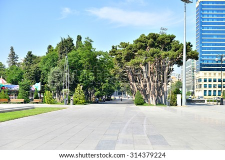 AZERBAIJAN, BAKU, JUNE 16, 2014: Baku, Azerbaijan. Park boulevard