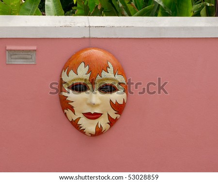 ceramic mask garden wall decoration, in artist colony Olinda, Recife, Brazil