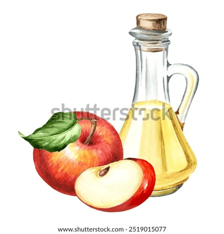 Similar – Image, Stock Photo Homemade apple vinegar in bottle with apples and green leaves on white background. Top view