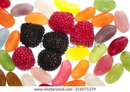 jelly bean and raspberry jelly sweets abstract background