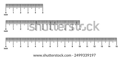 Rulers metric rulers. Measuring tool isolated. Template measuring scale inch metrics indicator from 0 to 15 inch