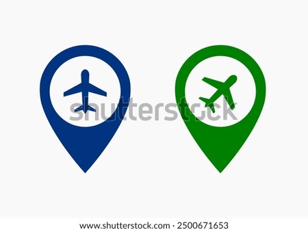 Map pointer with airplane icon . Airplane and location pin icon vector . Airport location pin icon ux ui destination,direction
