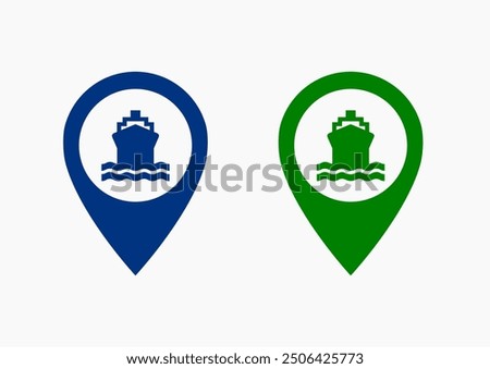 Map pointer with boat icon .port and location pin icon vector .port location pin icon ux ui destination,direction